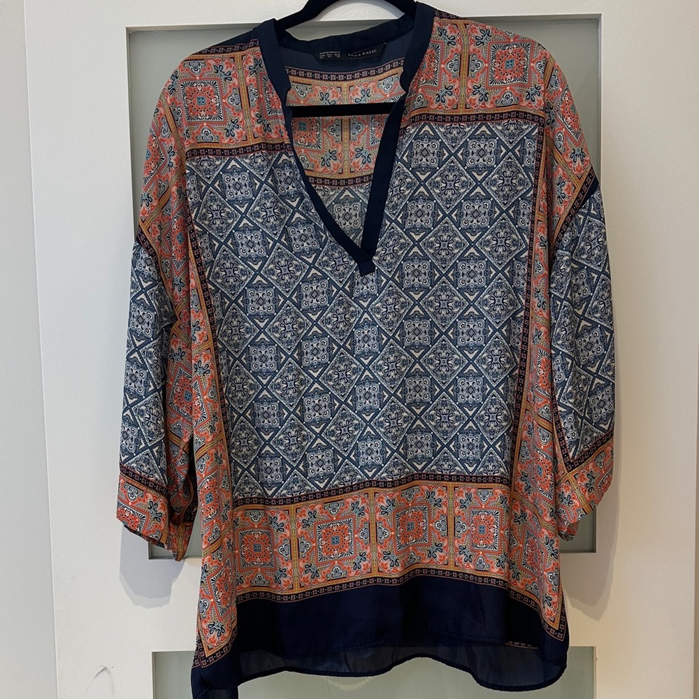 Zara Blue and Orange Geometric Tunic